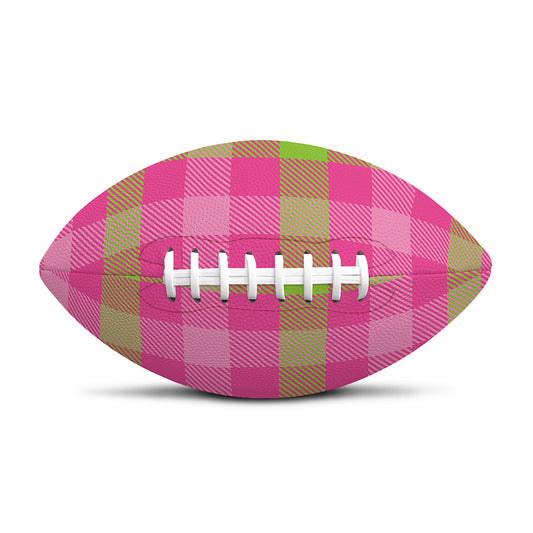 Green And Pink Buffalo Plaid Print Rugby Ball
