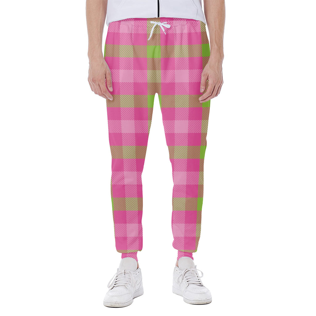 Green And Pink Buffalo Plaid Print Scuba Joggers