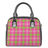 Green And Pink Buffalo Plaid Print Shoulder Handbag