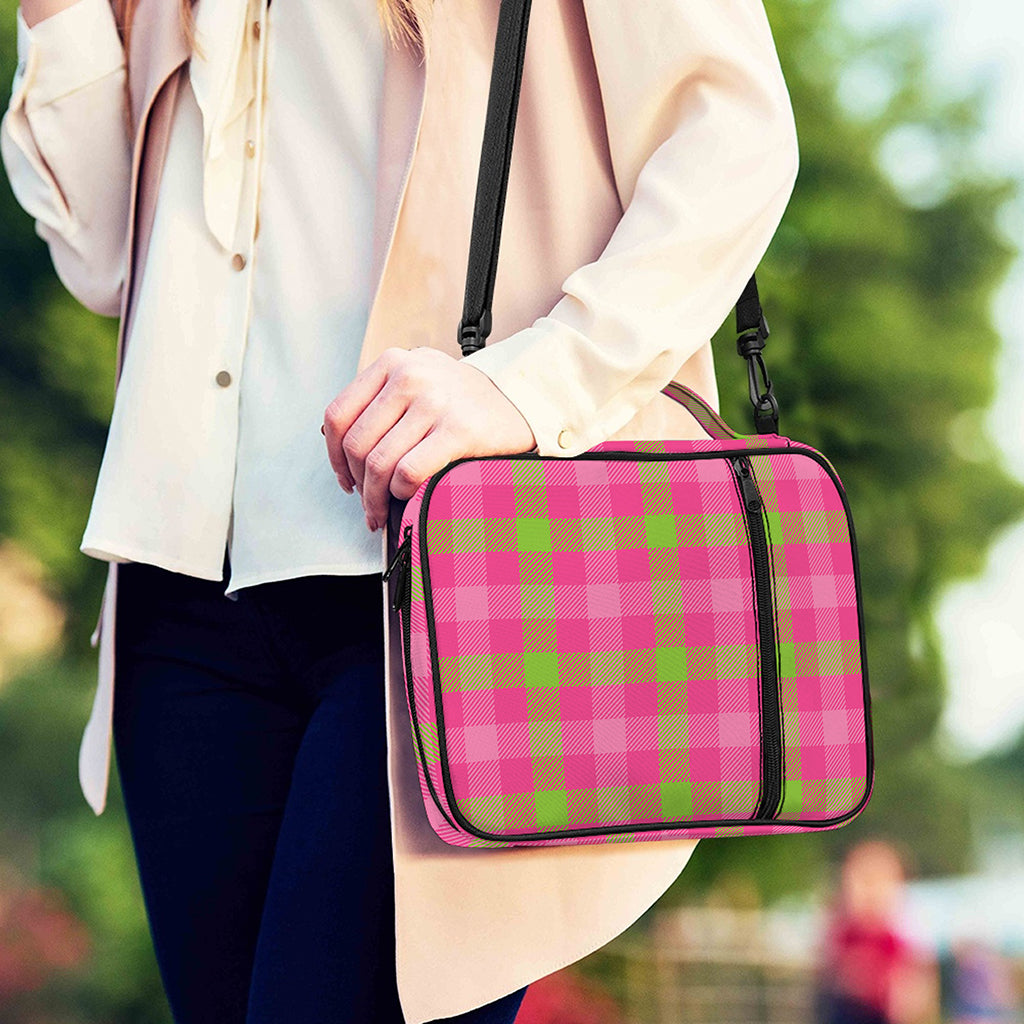Green And Pink Buffalo Plaid Print Shoulder Strap Bible Bag
