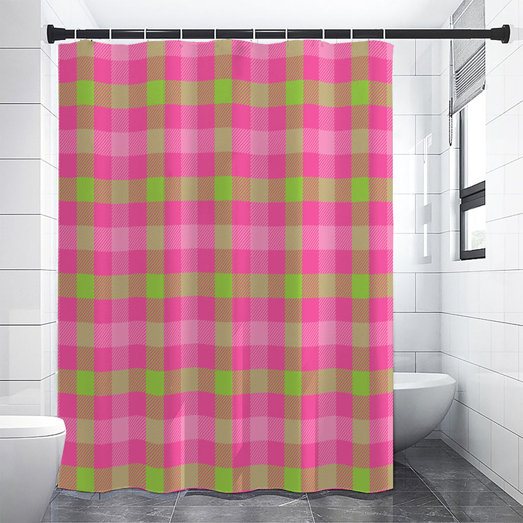 Green And Pink Buffalo Plaid Print Shower Curtain