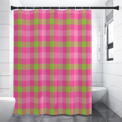 Green And Pink Buffalo Plaid Print Shower Curtain