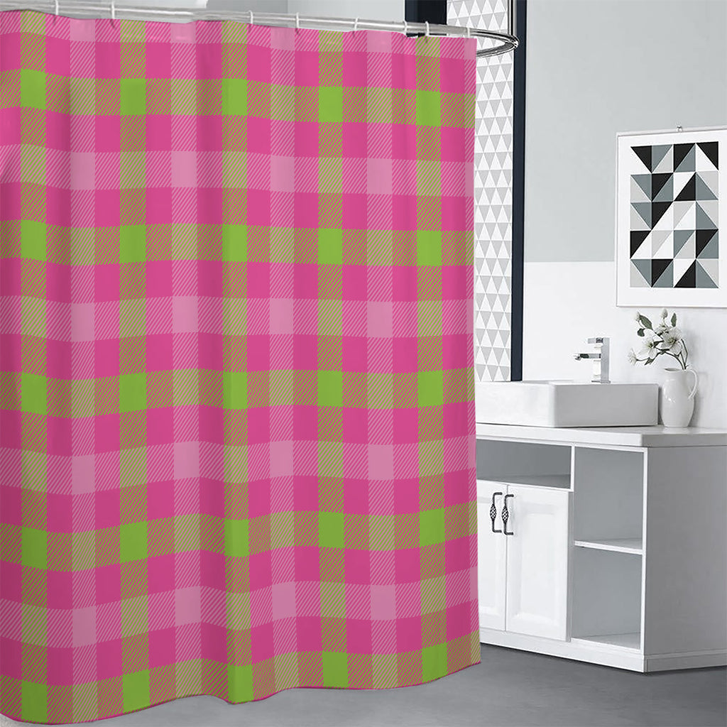 Green And Pink Buffalo Plaid Print Shower Curtain