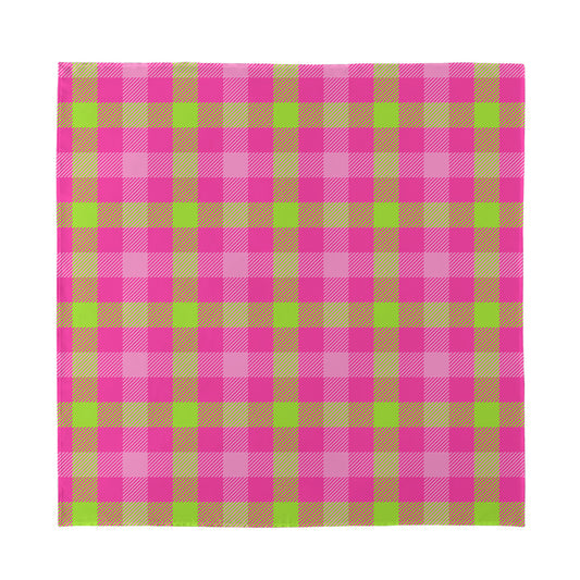Green And Pink Buffalo Plaid Print Silk Bandana