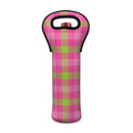 Green And Pink Buffalo Plaid Print Single Neoprene Wine Tote