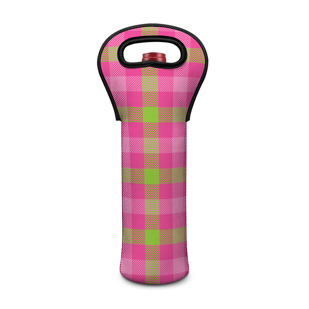 Green And Pink Buffalo Plaid Print Single Neoprene Wine Tote