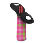 Green And Pink Buffalo Plaid Print Single Neoprene Wine Tote