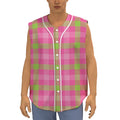Green And Pink Buffalo Plaid Print Sleeveless Baseball Jersey