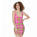Green And Pink Buffalo Plaid Print Sleeveless Bodycon Dress