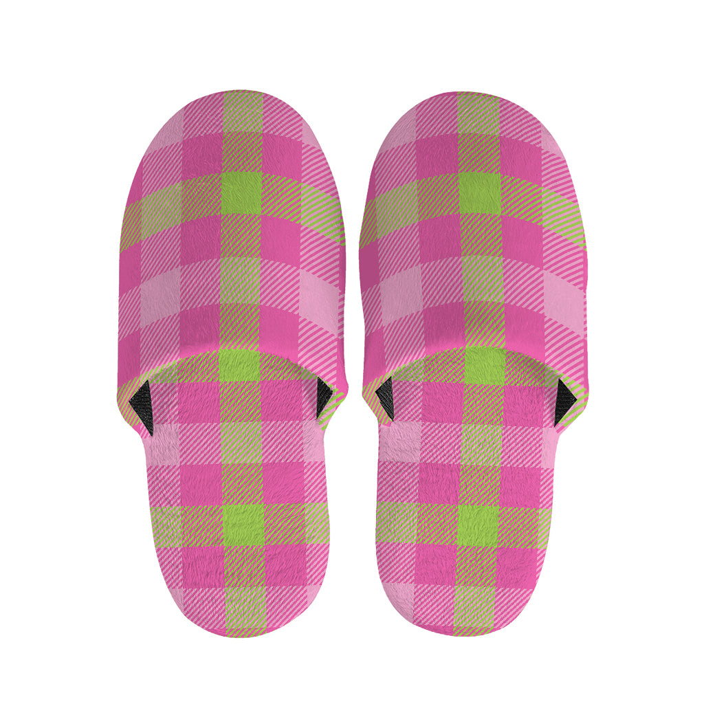 Green And Pink Buffalo Plaid Print Slippers