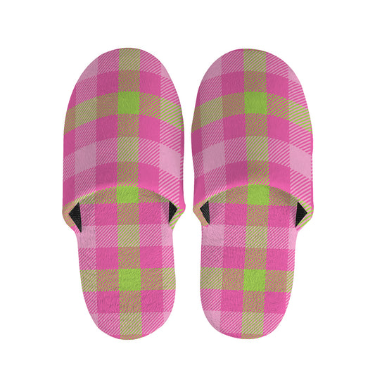 Green And Pink Buffalo Plaid Print Slippers