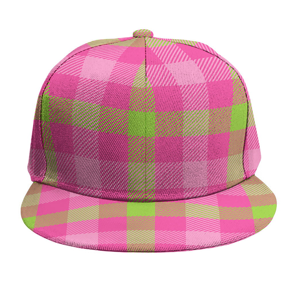 Green And Pink Buffalo Plaid Print Snapback Cap