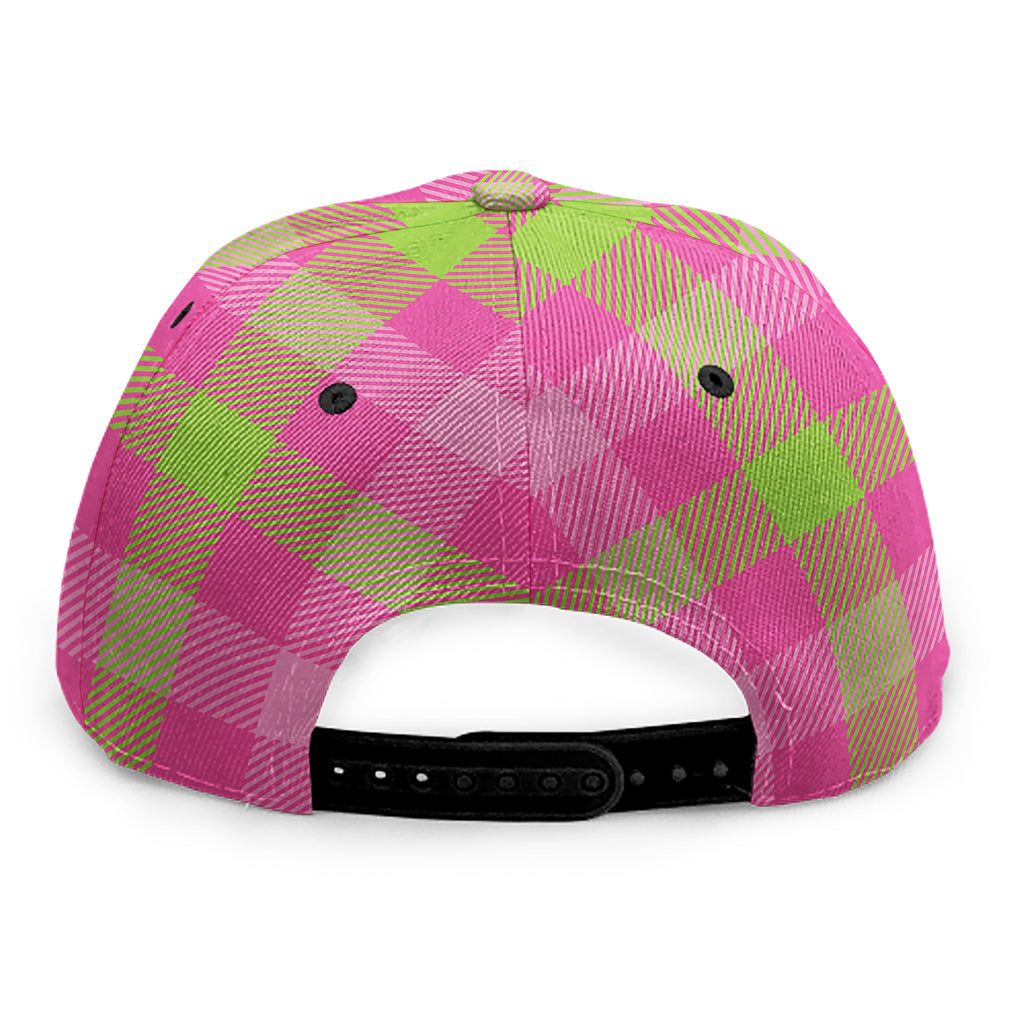 Green And Pink Buffalo Plaid Print Snapback Cap