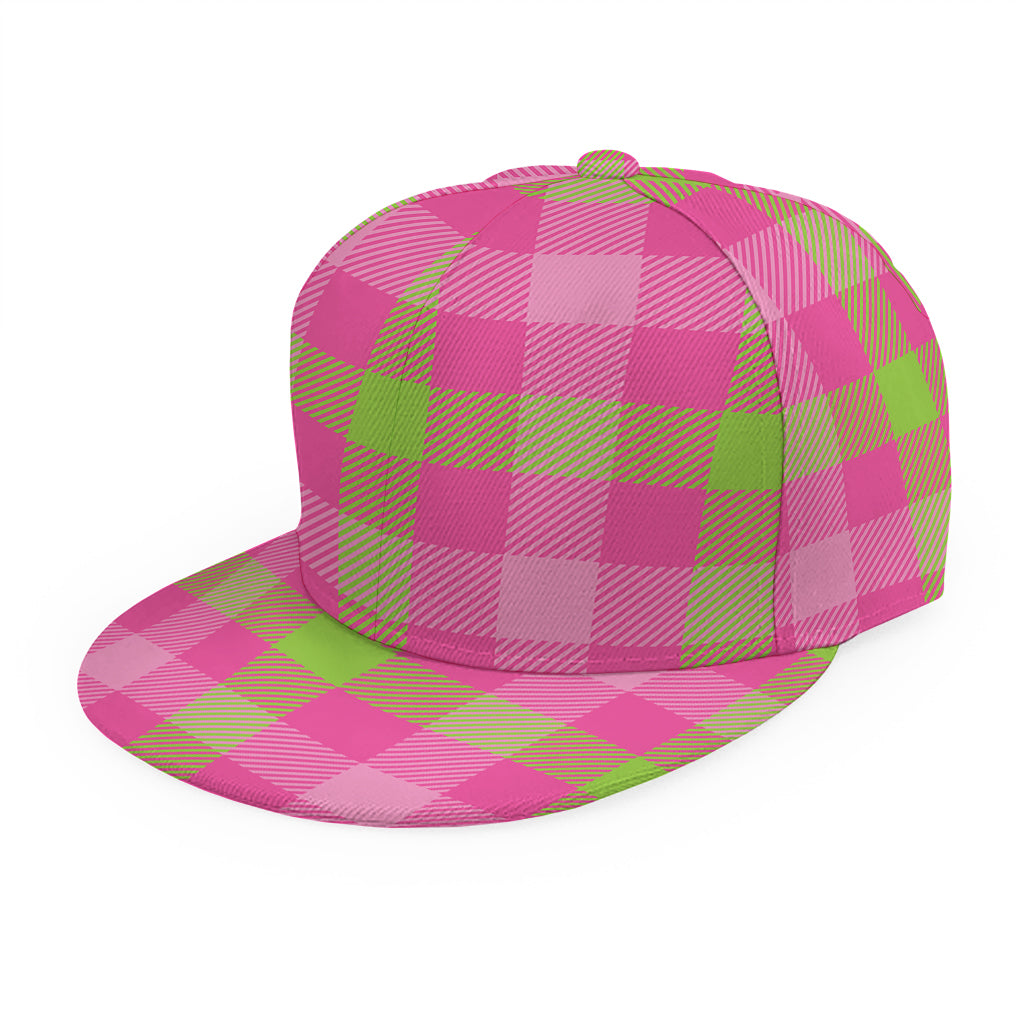 Green And Pink Buffalo Plaid Print Snapback Cap