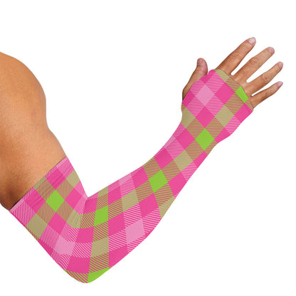Green And Pink Buffalo Plaid Print Sun Protection Arm Sleeves