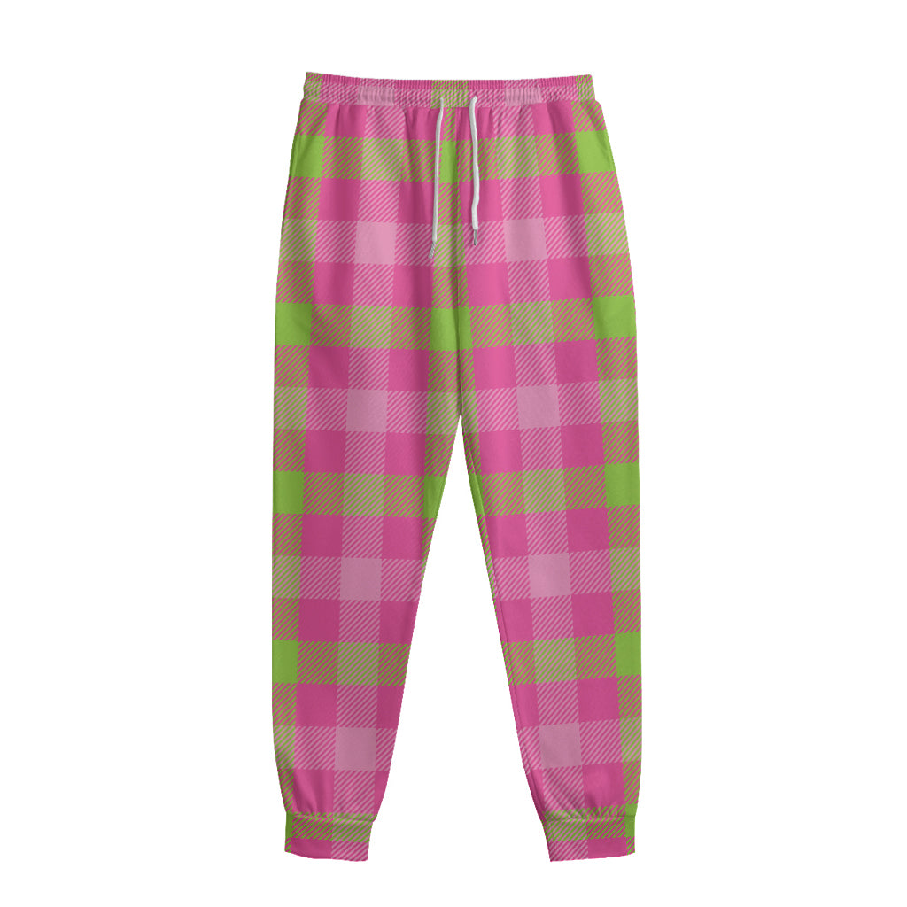Green And Pink Buffalo Plaid Print Sweatpants