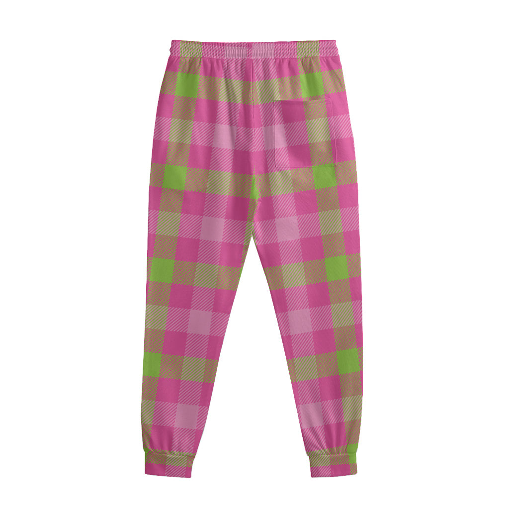 Green And Pink Buffalo Plaid Print Sweatpants