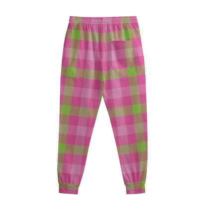Green And Pink Buffalo Plaid Print Sweatpants