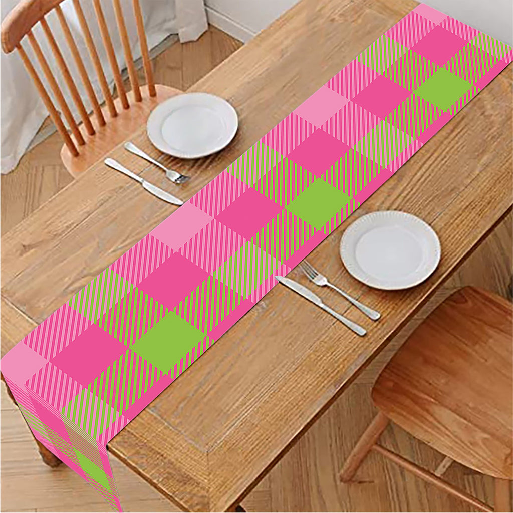Green And Pink Buffalo Plaid Print Table Runner