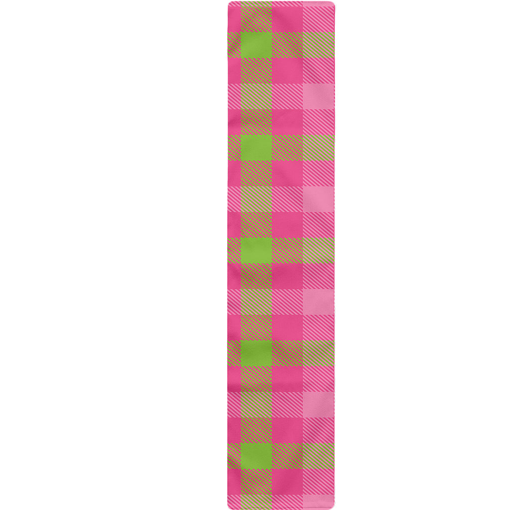 Green And Pink Buffalo Plaid Print Table Runner