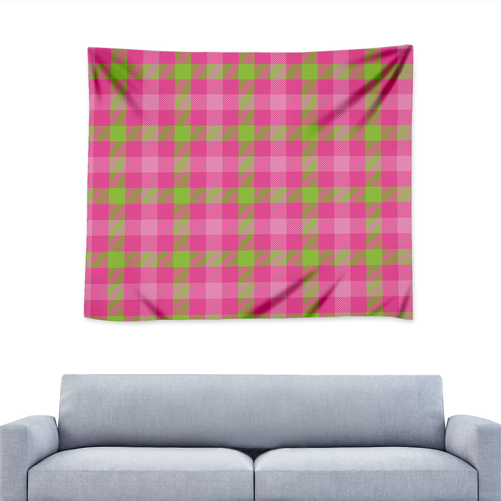 Green And Pink Buffalo Plaid Print Tapestry