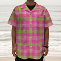 Green And Pink Buffalo Plaid Print Textured Short Sleeve Shirt