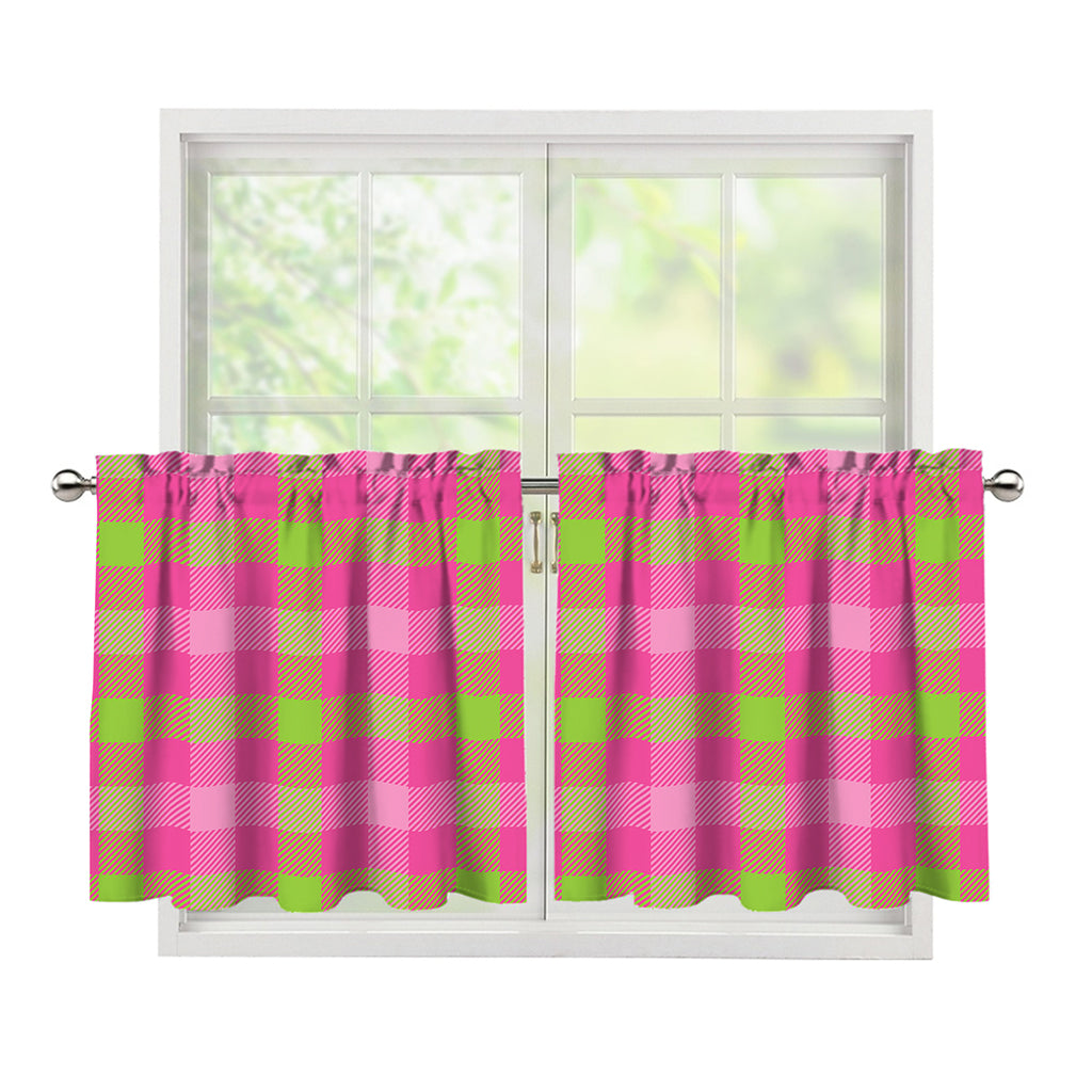 Green And Pink Buffalo Plaid Print Tier Curtains