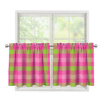 Green And Pink Buffalo Plaid Print Tier Curtains