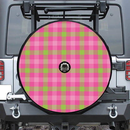 Green And Pink Buffalo Plaid Print Tire Cover With Camera Hole