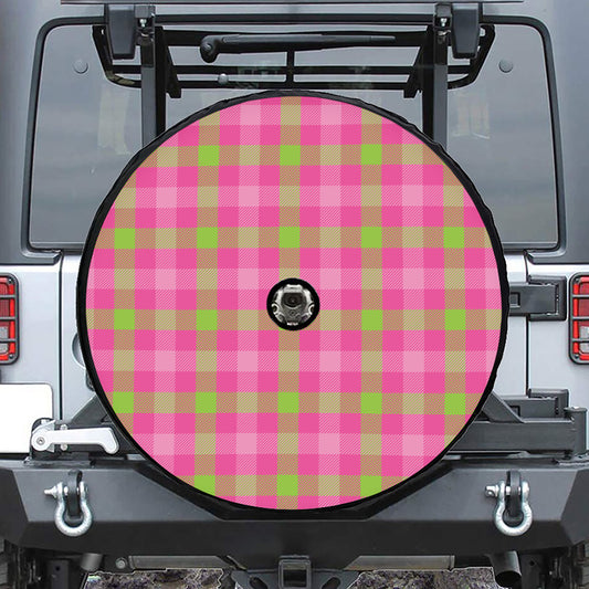 Green And Pink Buffalo Plaid Print Tire Cover With Camera Hole