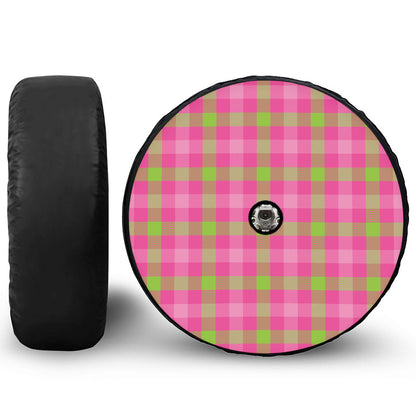 Green And Pink Buffalo Plaid Print Tire Cover With Camera Hole