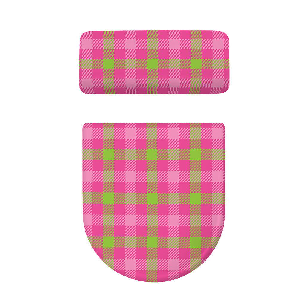 Green And Pink Buffalo Plaid Print Toilet Lid And Tank Cover Set