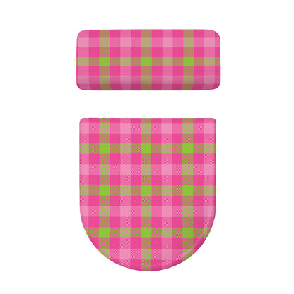 Green And Pink Buffalo Plaid Print Toilet Lid And Tank Cover Set