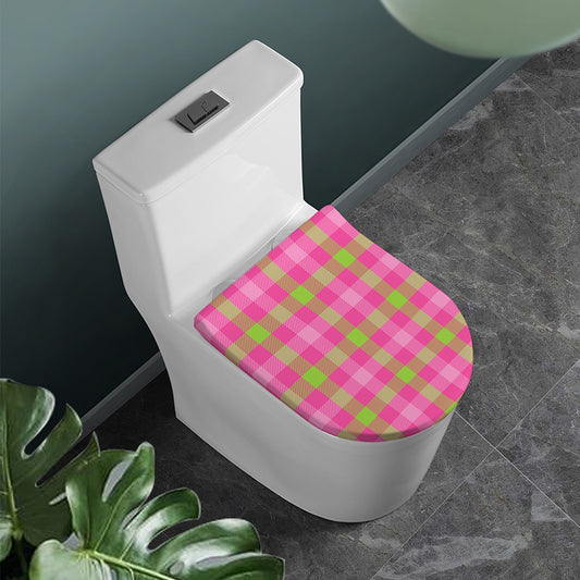 Green And Pink Buffalo Plaid Print Toilet Lid Cover
