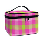 Green And Pink Buffalo Plaid Print Travel Makeup Bag