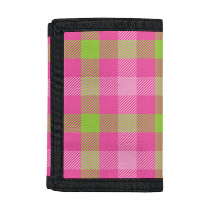 Green And Pink Buffalo Plaid Print Trifold Wallet