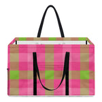 Green And Pink Buffalo Plaid Print Utility Tote Bag