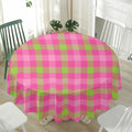 Green And Pink Buffalo Plaid Print Waterproof Round Tablecloth