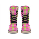 Green And Pink Buffalo Plaid Print Winter Boots