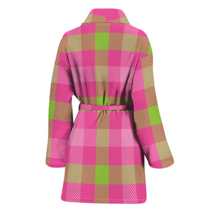 Green And Pink Buffalo Plaid Print Women's Bathrobe