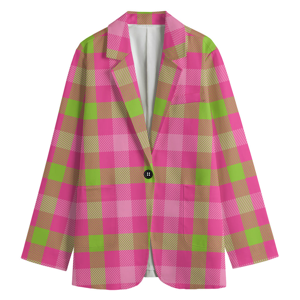 Green And Pink Buffalo Plaid Print Women's Blazer