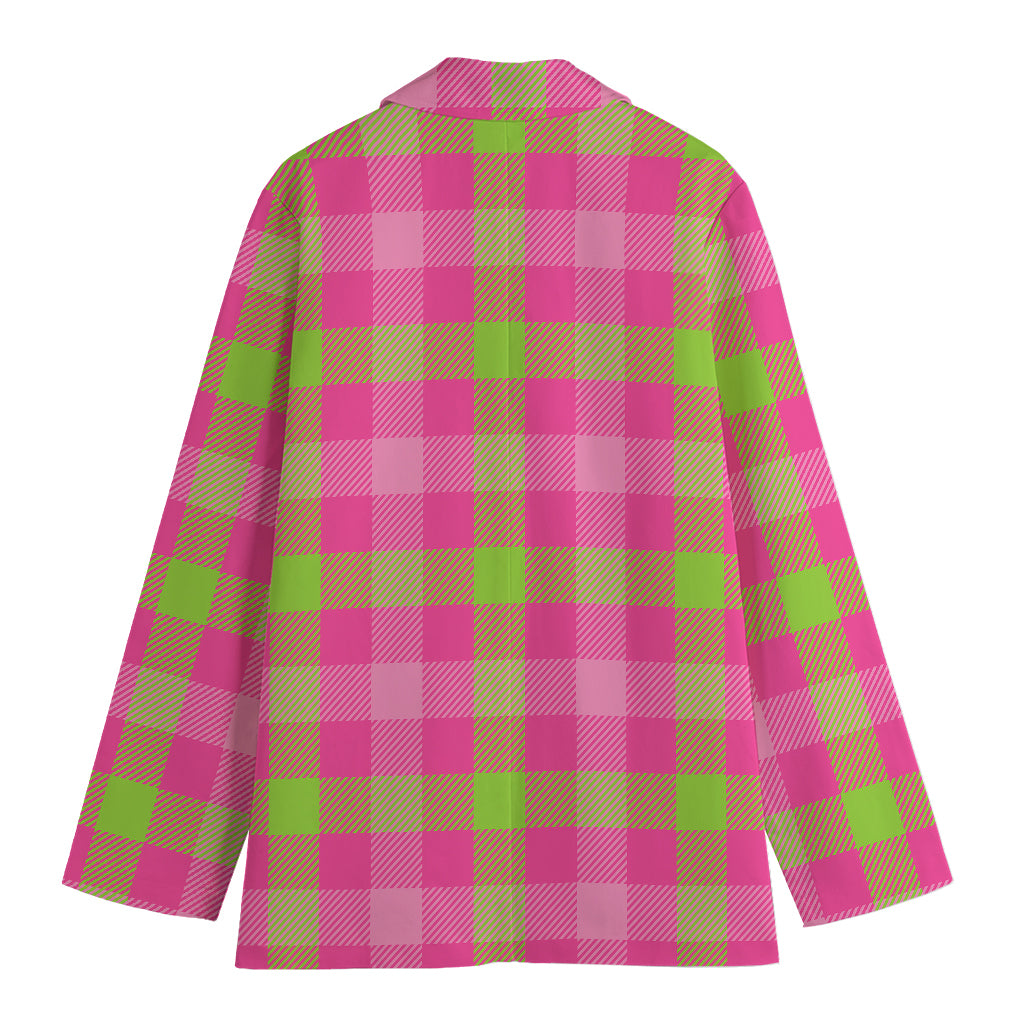 Green And Pink Buffalo Plaid Print Women's Blazer