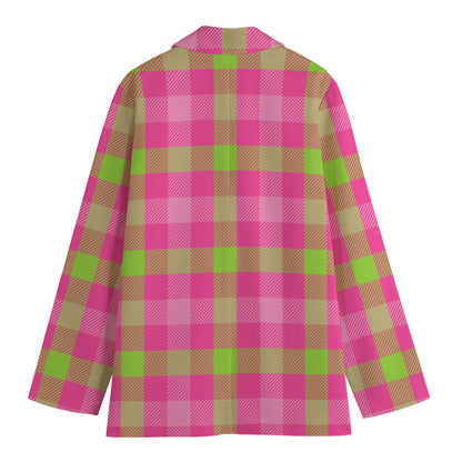 Green And Pink Buffalo Plaid Print Women's Blazer