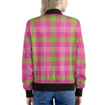 Green And Pink Buffalo Plaid Print Women's Bomber Jacket