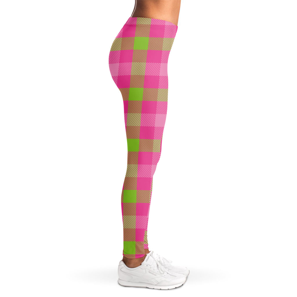 Green And Pink Buffalo Plaid Print Women's Leggings