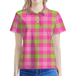 Green And Pink Buffalo Plaid Print Women's Polo Shirt