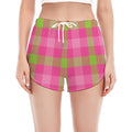 Green And Pink Buffalo Plaid Print Women's Split Running Shorts