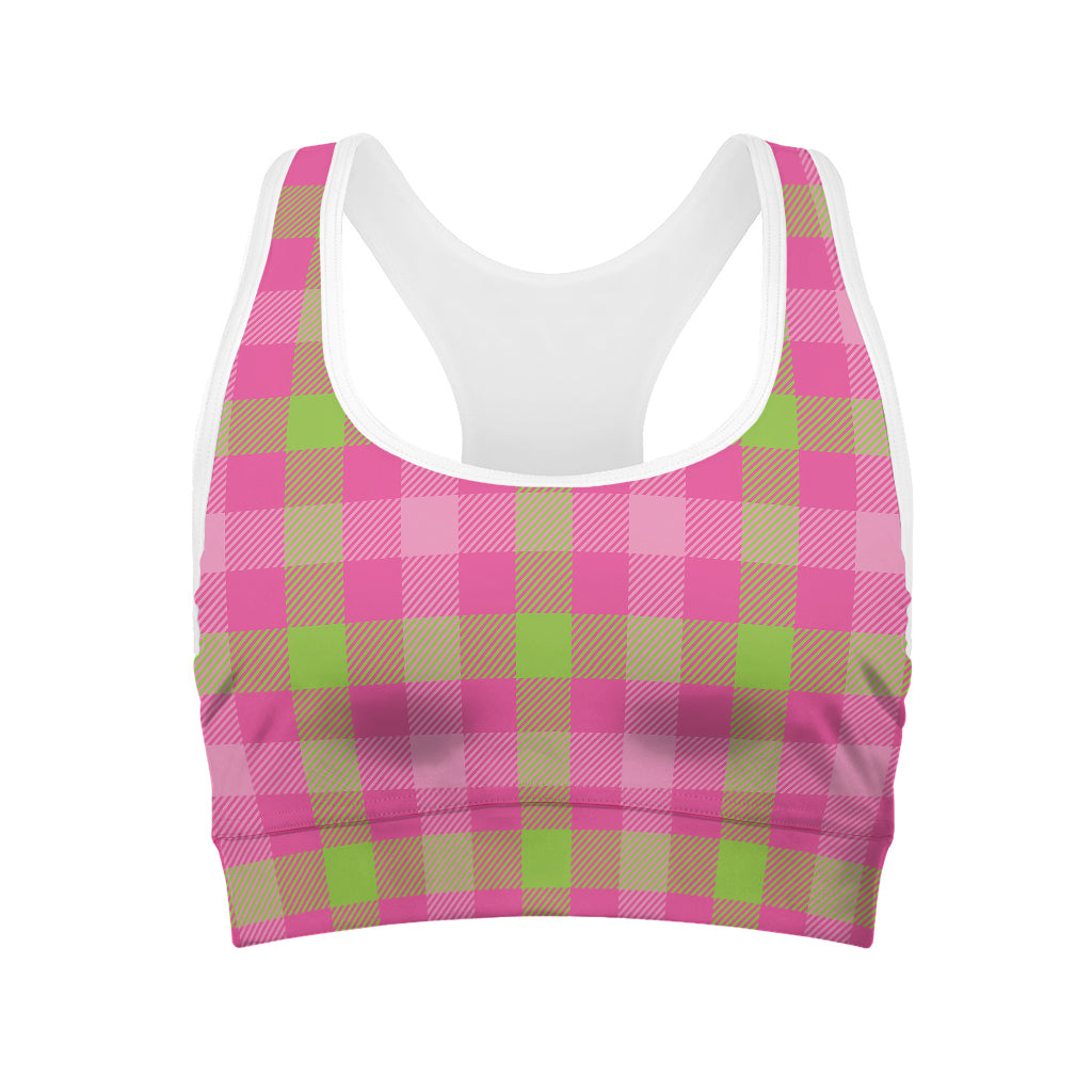 Green And Pink Buffalo Plaid Print Women's Sports Bra