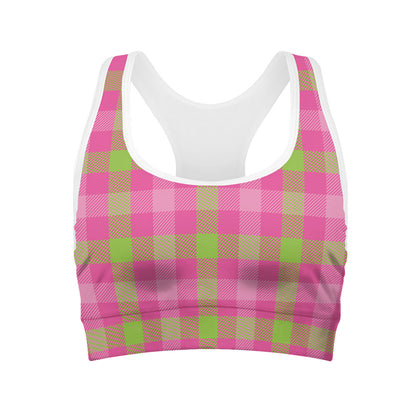 Green And Pink Buffalo Plaid Print Women's Sports Bra