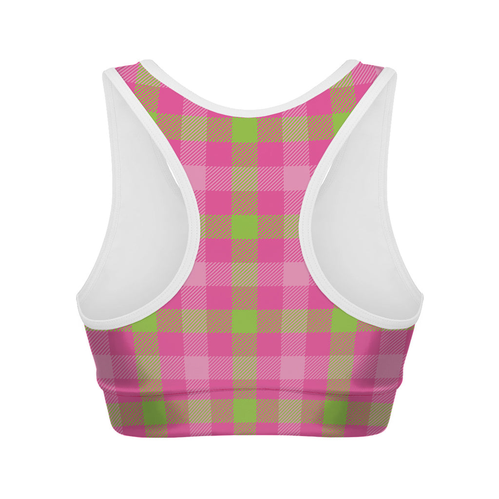 Green And Pink Buffalo Plaid Print Women's Sports Bra
